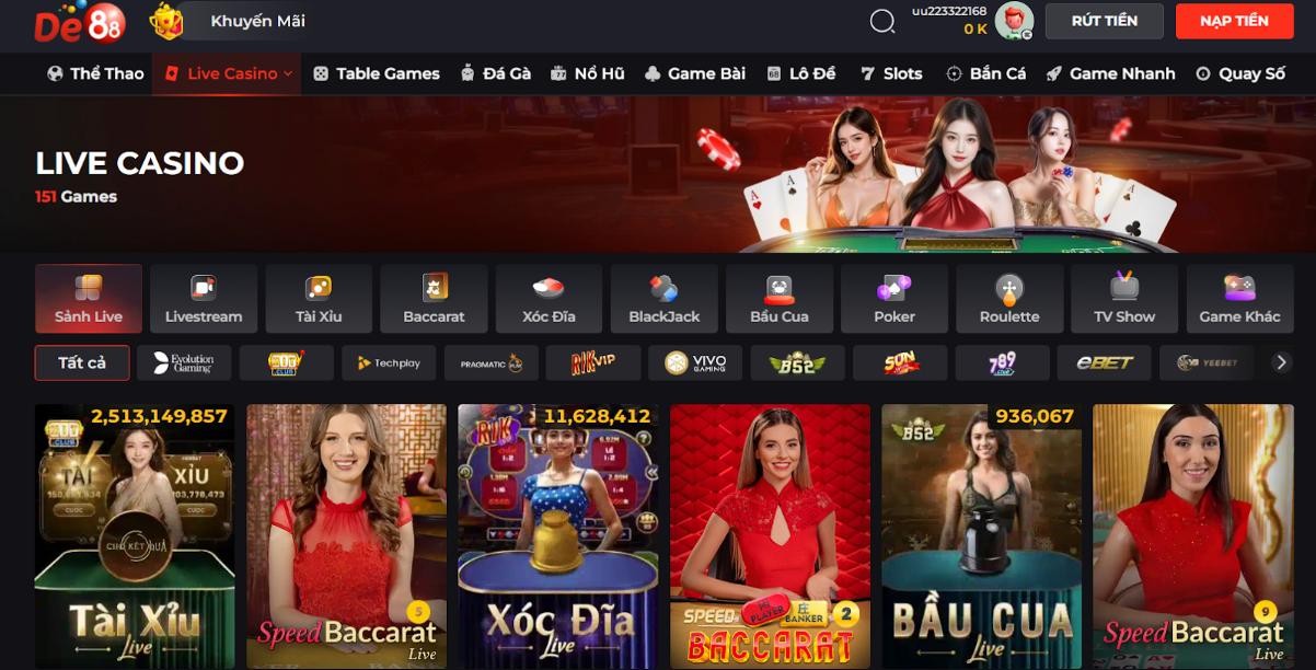 DE88 Live Casino De88: Trải nghiệm sòng bài trực tuyến đẳng cấp